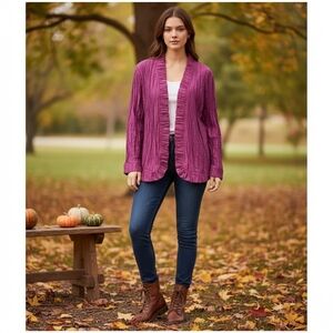 Chico’s Royal Ruffle Rhea Jacket in Wild Aster size 3